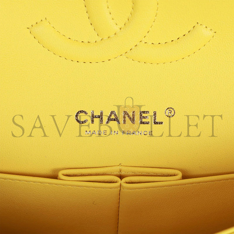 CHANEL MASTER CAVIAR MEDIUM CLASSIC DOUBLE FLAP BAG YELLOW LIGHT GOLD HARDWARE A01112 (25*15*7cm)